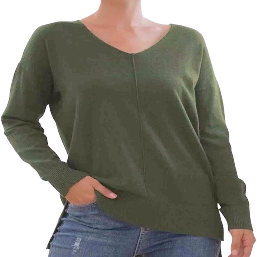 Gap Forrest Green Wool Blend V-Neck Lightweight Sweater